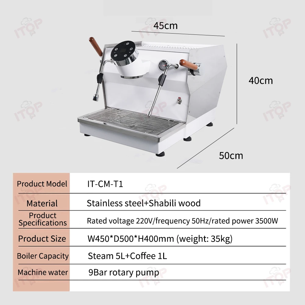 ITOP CM-T1 Kommerzielle Kaffeemaschine, 9 Bar, Drehpumpe, 5 l Dampfkessel und 1 l Kaffeekessel, professionelles T3-System, 3500 W