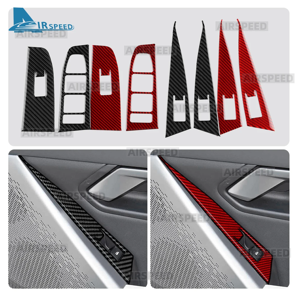 Car Window Switch Panel for BMW 5 Series i5 G60 G61 G68 2024 2025 Real Carbon Fiber Front Door Protector Sticker LHD RHD Trim