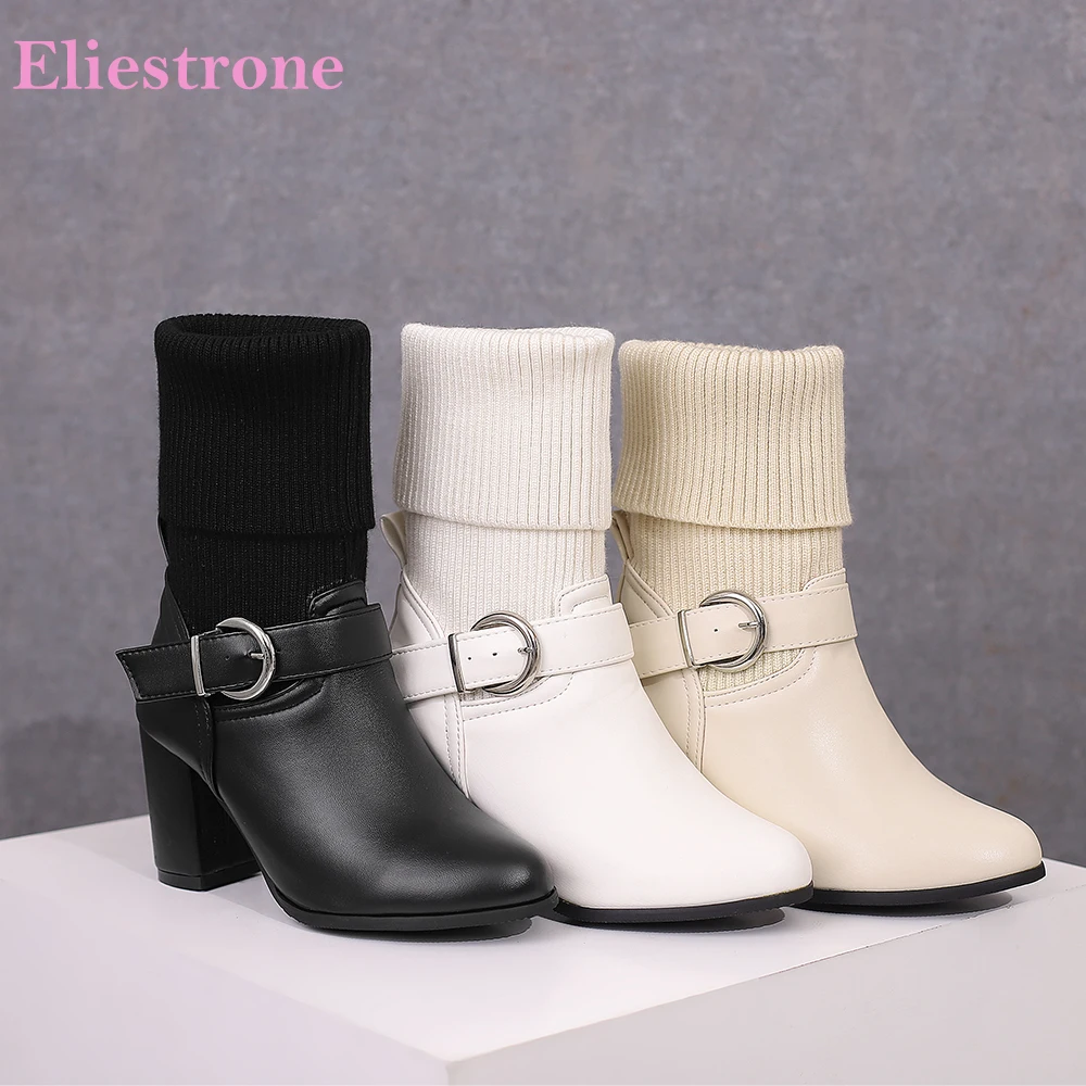 New Winter Fashion Beige White Women Mid Calf Boots Sexy High Heels Lady Dress Shoes Plus Small Big Size 33 13 43 48 52