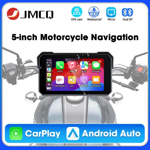 Imagen 1 del producto Navegación portátil para motocicleta, GPS, inalámbrico, Carplay y Android, Monitor para motocicleta, pantalla impermeable IPX7, Bluetooth Dual 5,0, 5""