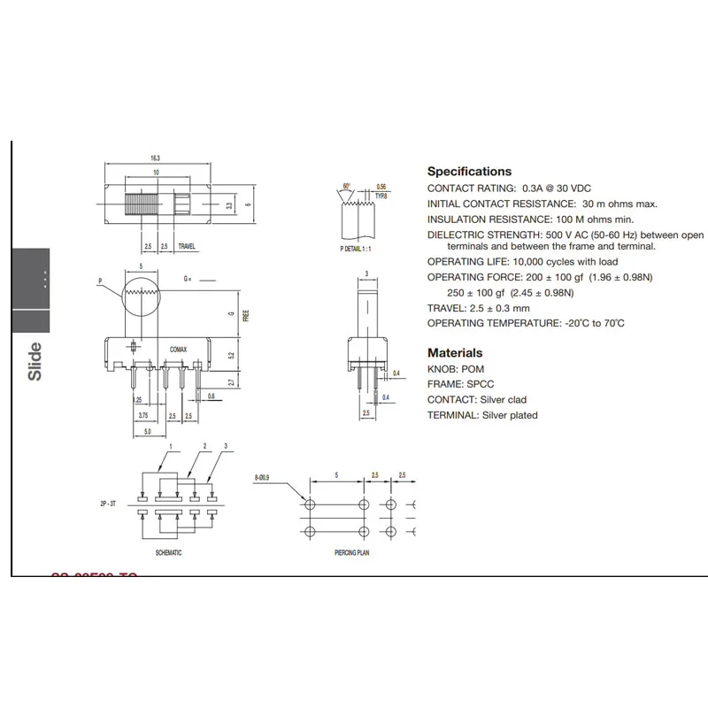 3PCS/LOTS USA SS-23E03-G5PA Toggle Switch Tri-Shift 8-Pin 2P3T 3-Position Straight Handle Slide Power Supply