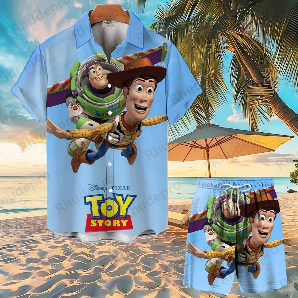 

Disney Toy Story Гавайский комплект рубашек для мужчин и женщин Гавайский короткий Базз Лайтер и Вуди мультфильм летняя рубашка Гавайский костюм
