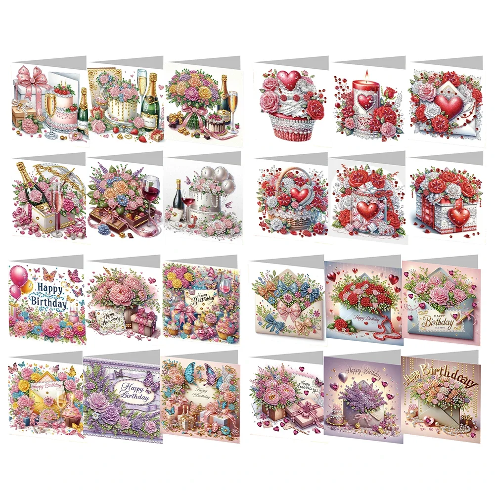 6Pcs Birthday Wishes Rhinestone Painting Card Kit Diamond Drawing Card Diamond Painting Greeting Card for Family Friends Gift