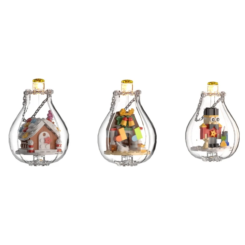 MOC Lampadina di Natale Modello Building Blocks Babbo Natale Casa di pan di zenzero Pinguino Luce decorativa Giocattolo di mattoni Regalo di Capodanno