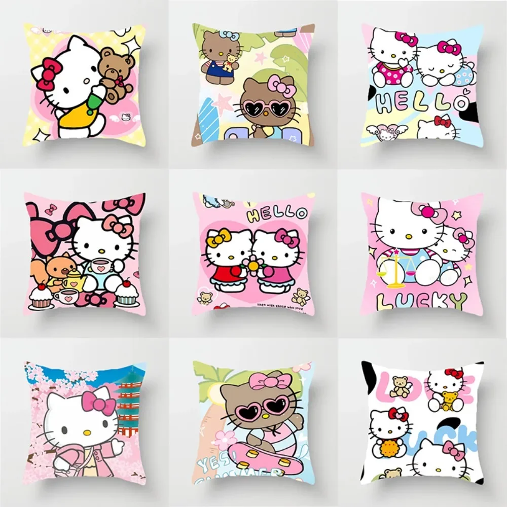 Anime Cute Cartoon Hello Kitty Pillowcase Girly Pillowcase Living Room Sofa Cushion Cover Home Bedroom Kawaii Room Decoration