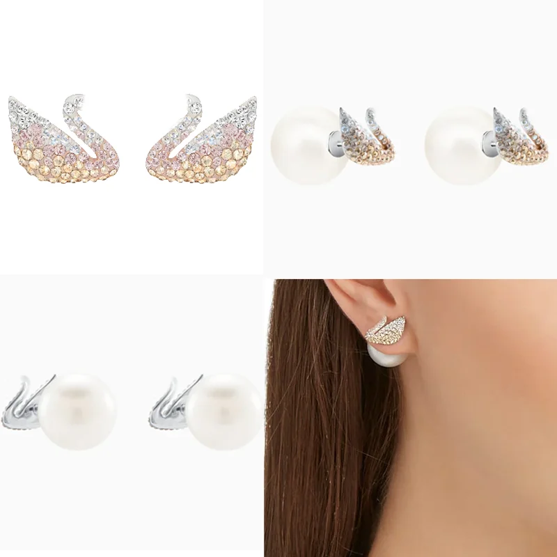 

Классические серьги-гвоздики с градиентным эффектом в форме лебедя, роскошные блестящие украшения для ушей на свидание