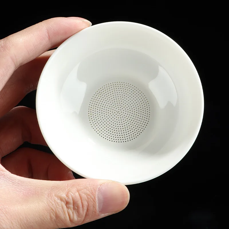 Mutton fat jade white porcelain tea drain ceramic filter kung fu tea set accessories for home tea filter