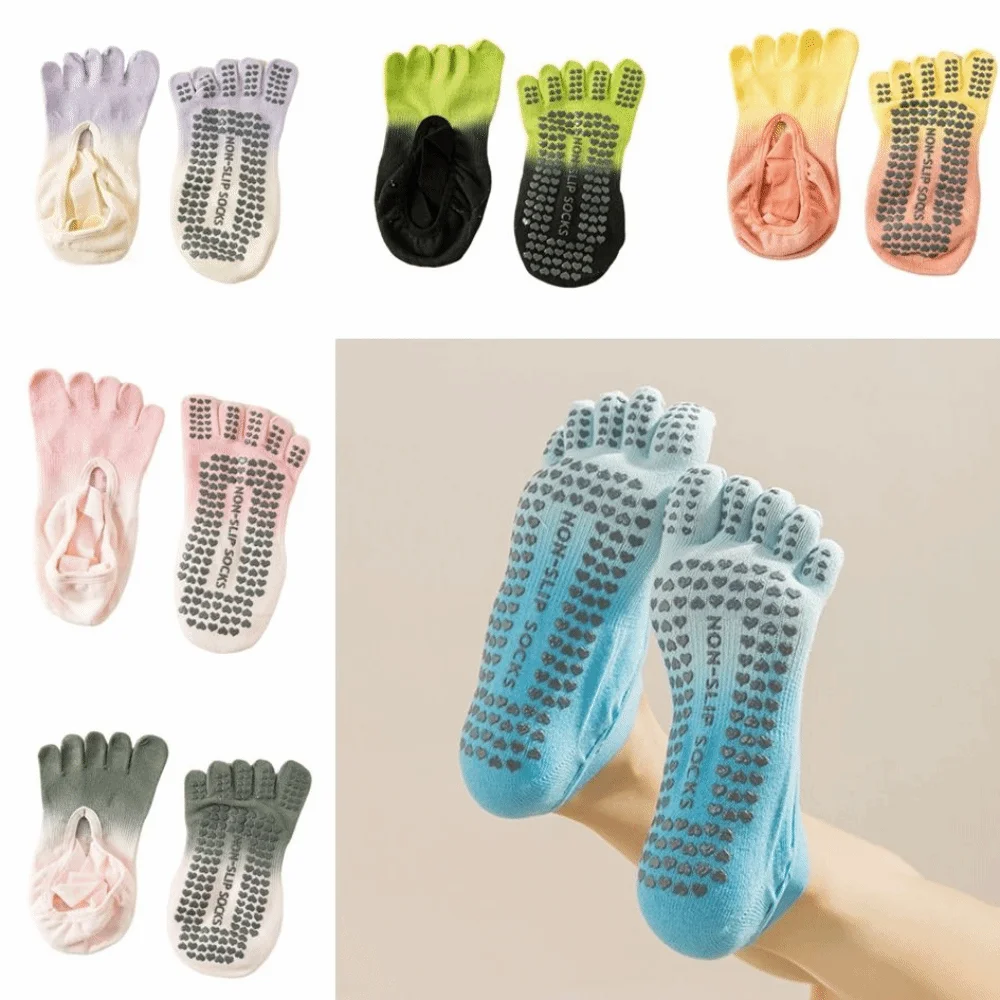 

1 пара противоскользящих носков для йоги с пятью пальцами, хлопковые эластичные носки для йоги с перекрестными ремешками и пятью пальцами