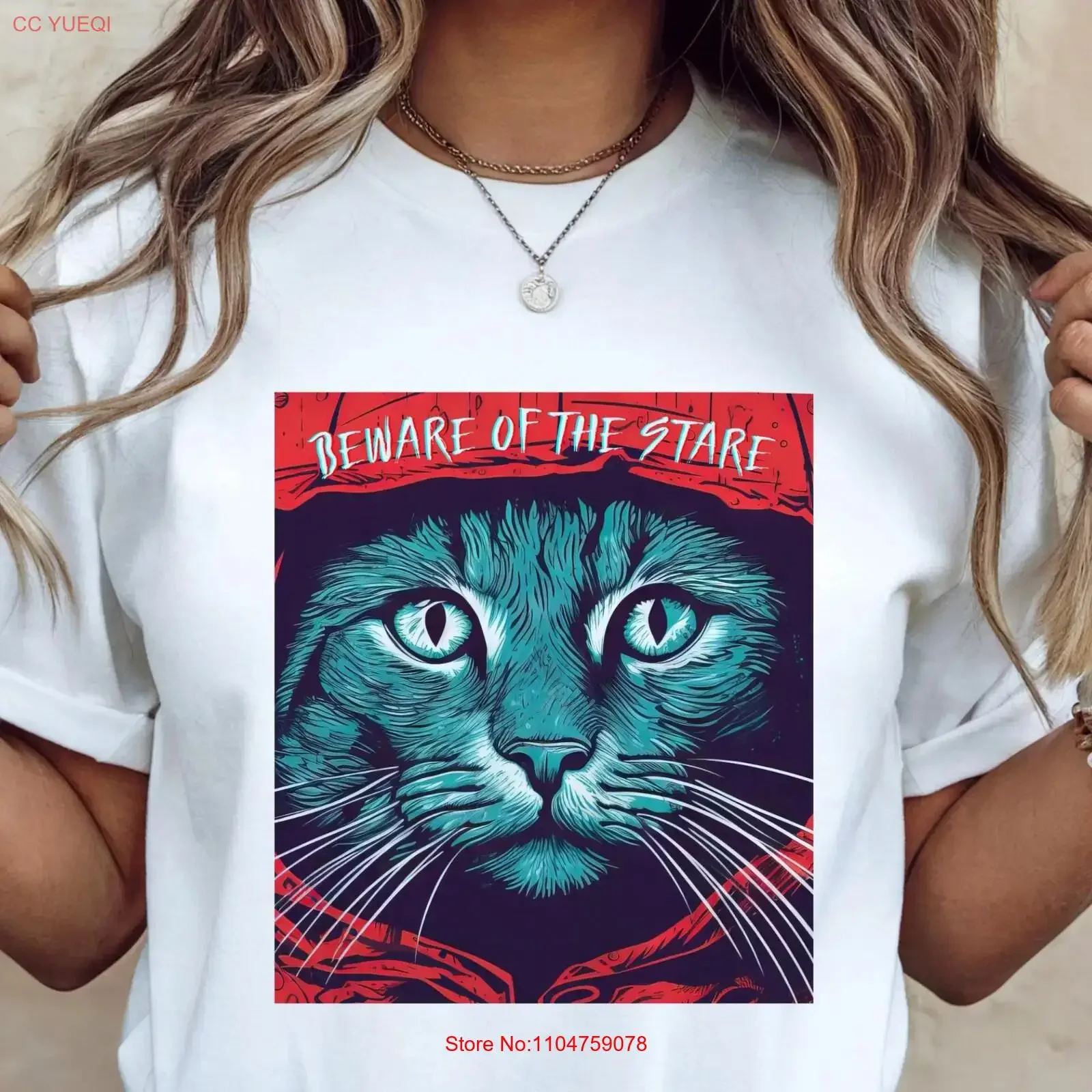 Scary Staring Cat T Shirt Intense Cool Artistic Feline Funny Pet Lover Design Edgy Gothic vintage Washed Stretched graphic