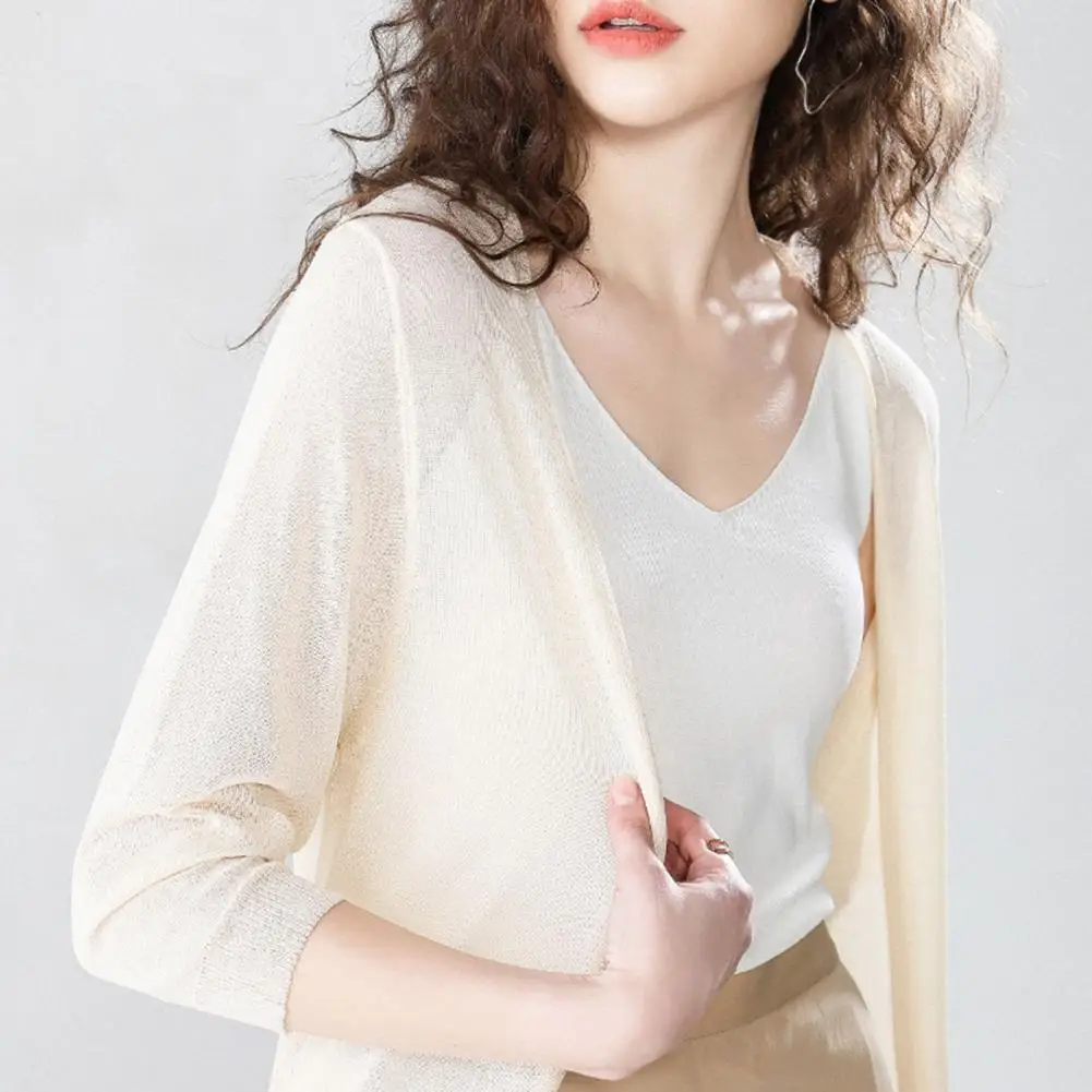 New in Summer Linen Knitted Jacket Long Sleeved Hollow Sun Cardigan Thin Ice Silk Sun Shirt Vacation Coat