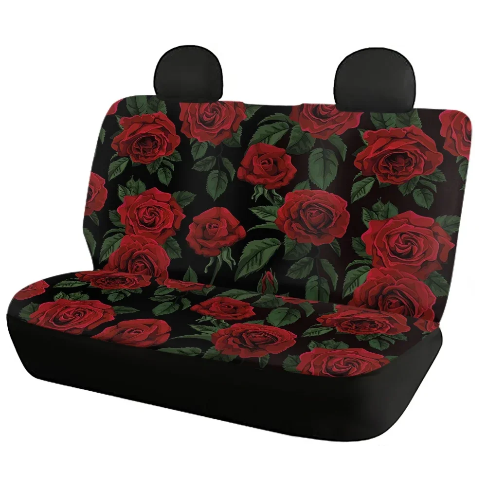 Red Rose Themed Pattern Car Seat Cushion Cover Soft Front and Back Car Seat Covers Durable Car Seat Protector 4pcs/Set Accessory