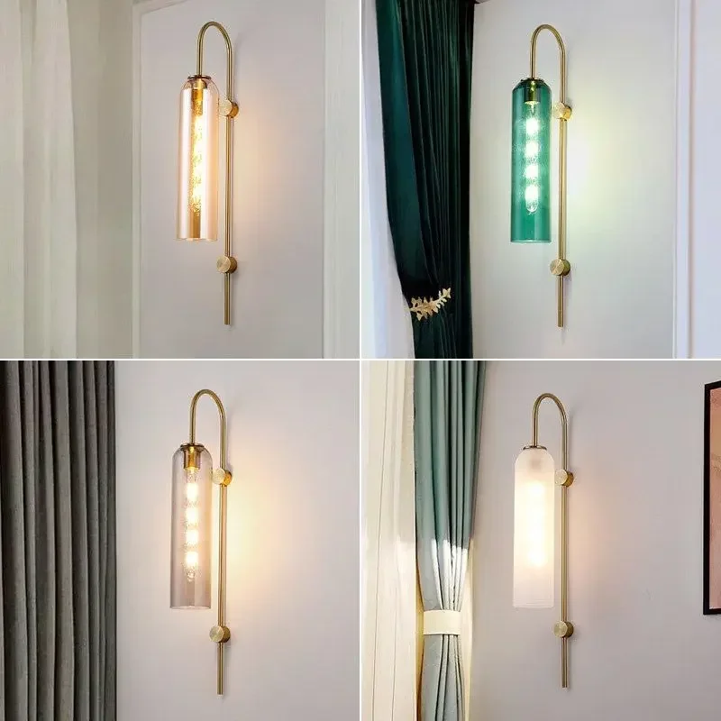 

Nordic Glass Pendant Light LED E27 Multicolor Double Head Wall Sconce For Bedside Bedroom Dining Table Living Rooms Illumination