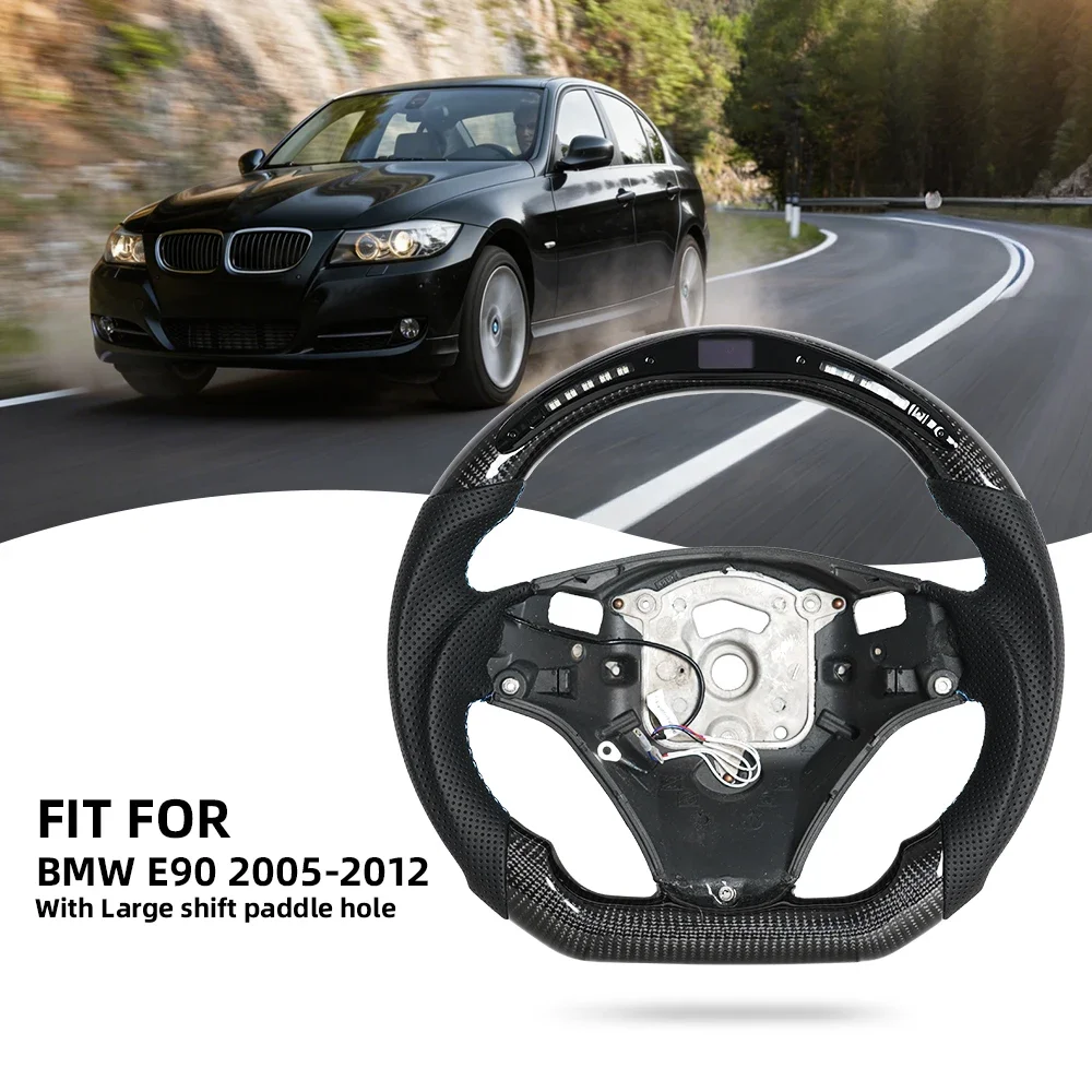 LED Carbon Fiber Steering Wheel M Color Stitching With Paddle Holes Fit For BMW M3 E series E90 E91 E92 E93 E87 E82 Racing Car Accessories