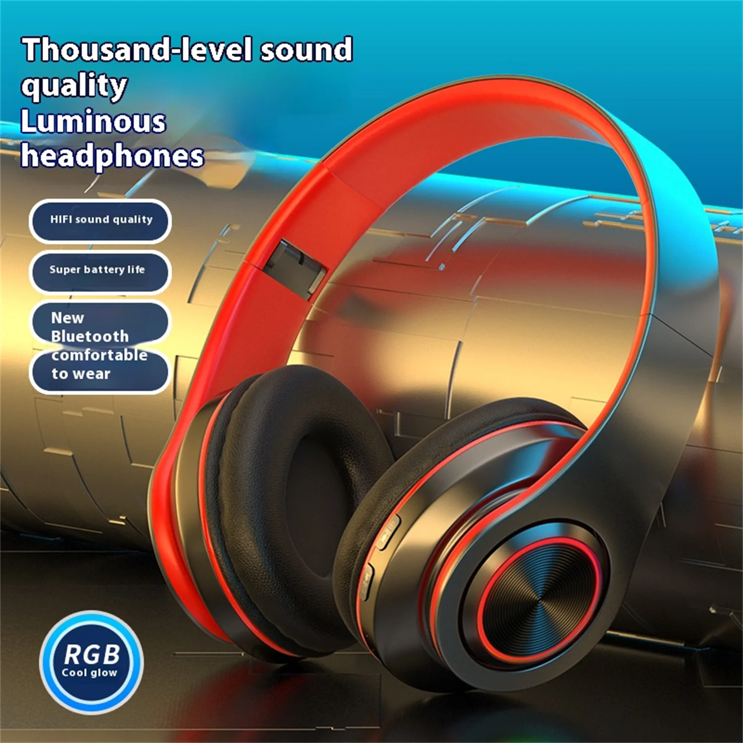 

B39 Night Light Cool Heavy Bass Bluetooth Earphones Wireless Sports Gaming Headsets, Excellent Sound Quality