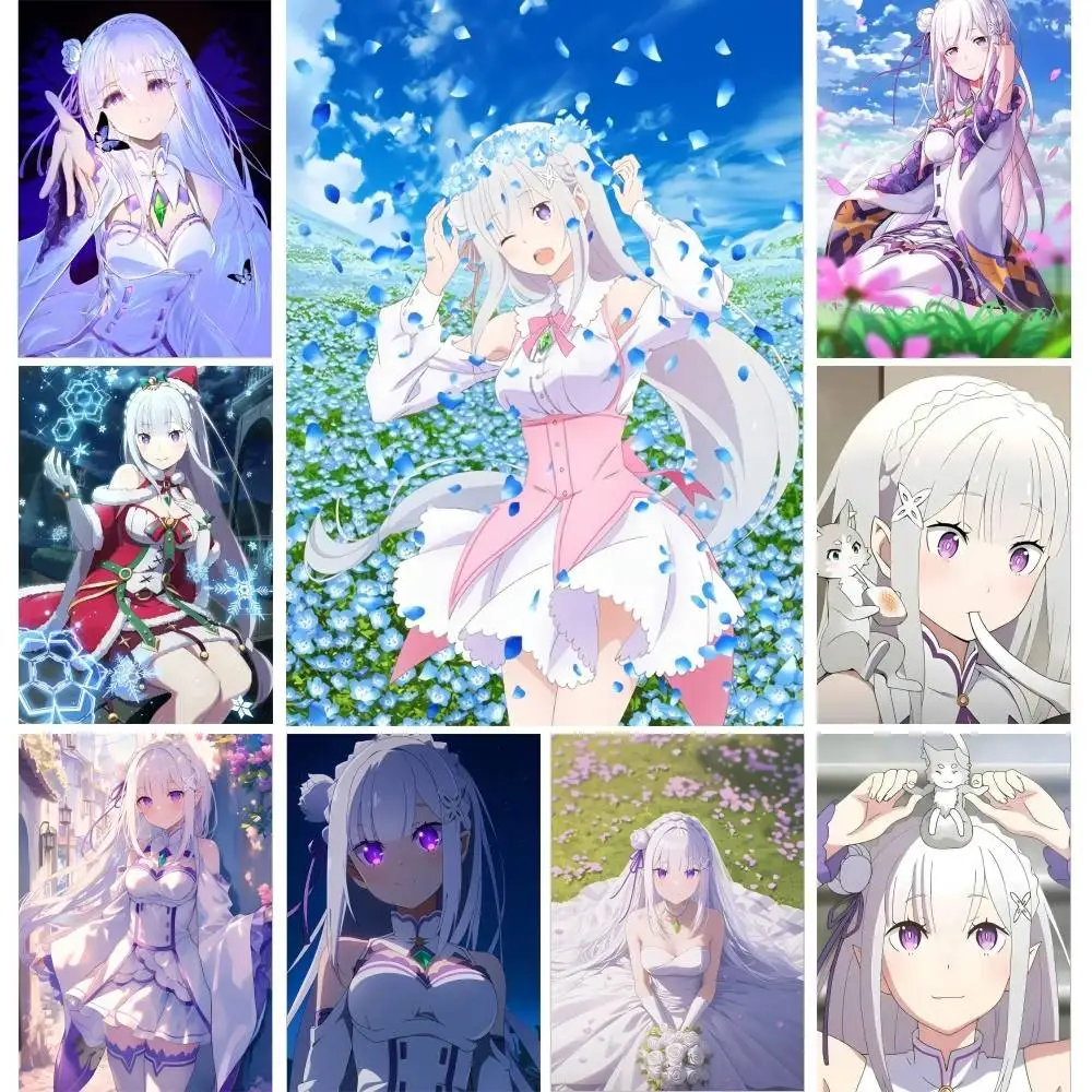 Emilia Anime Re Life In A Different World Posters Living Room Bar Cafe Quality Canvas Vintage Style Comics Painting Art Home Wal
