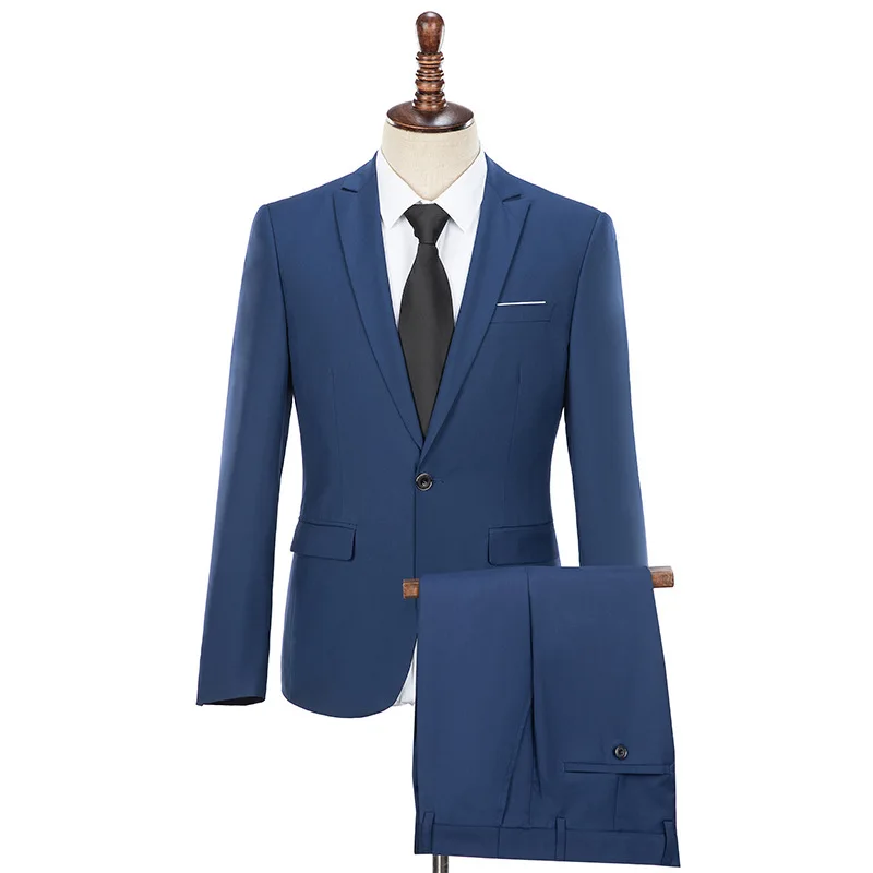 

KIDWHXR Suit Outfit Men British Style Simple Solid Color Singlr-breasted Male Suits Long Sleeve Slim Business Casual 2-piece Set