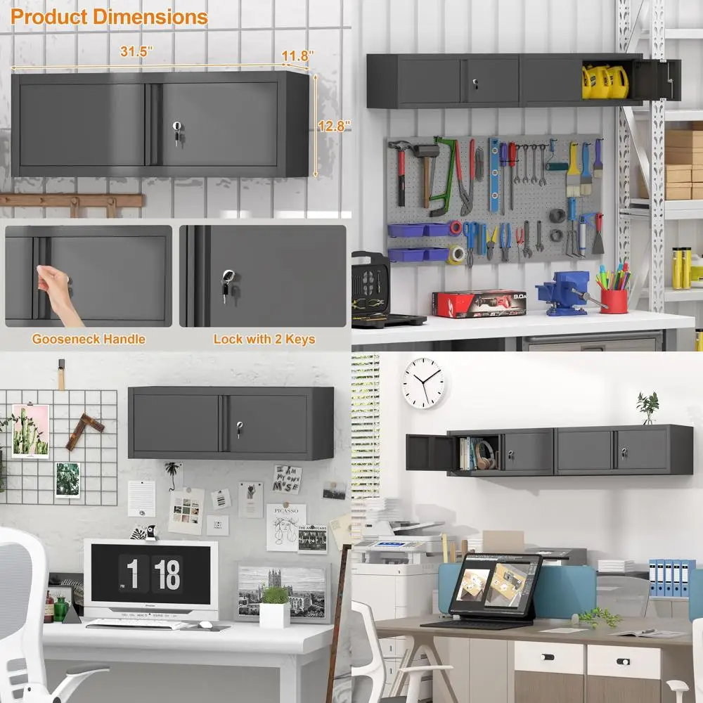 

Металлический шкаф для хранения с замком, настенный плавающий шкаф 12,8 дюйма для автодомов и домашнего использования