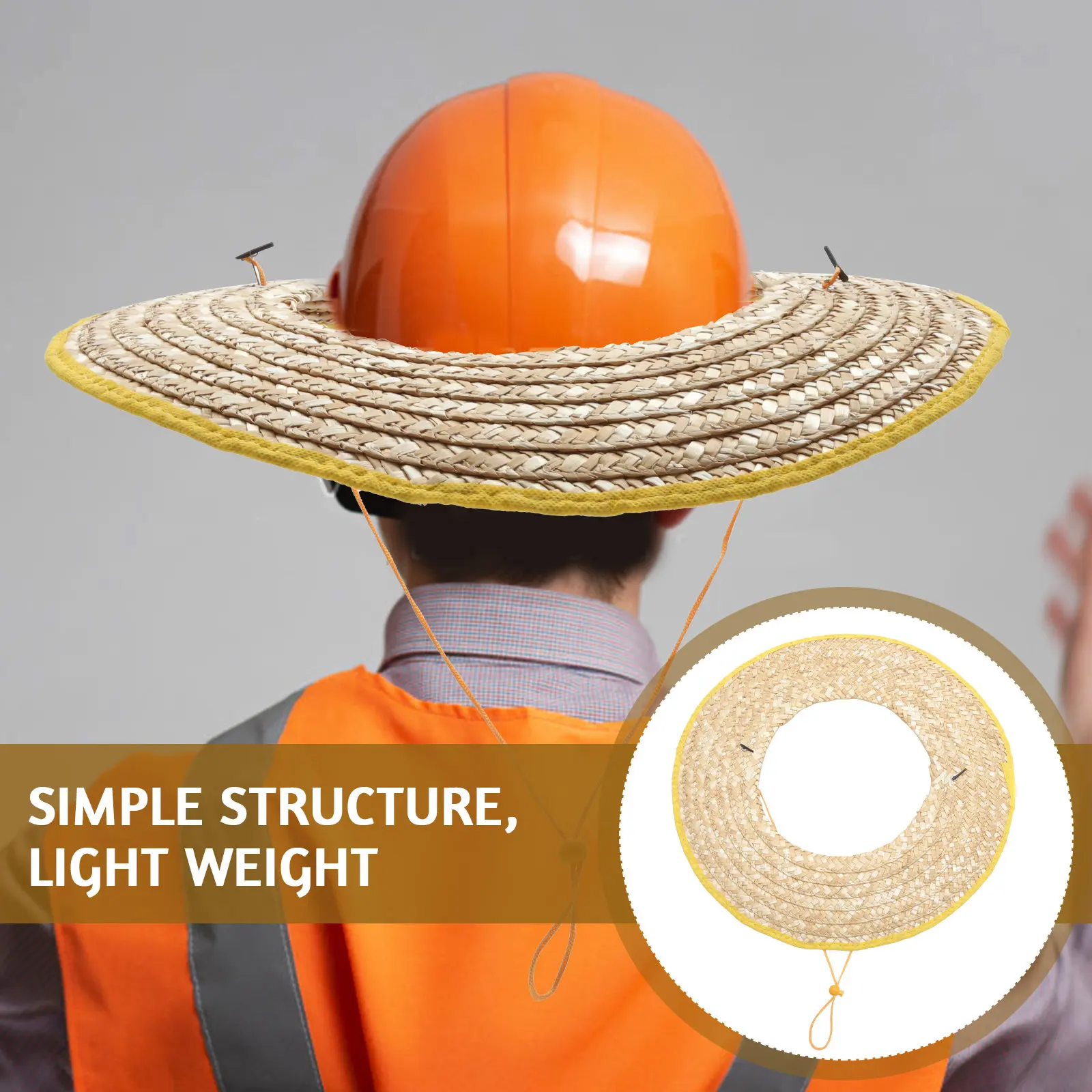 2Pcs Hard Hat Sun Shade Visor Full Brim Breathable Straw Design for Safety Construction Workers Gardeners Cyclists Sun
