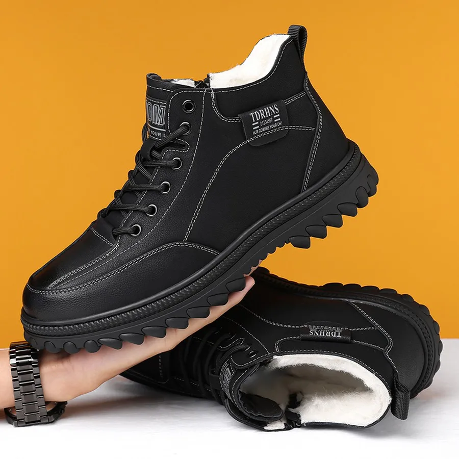 Men's Winter Lace-Up Ankle Boots, Warm-Lined Padded High Top, Round Toe for Everyday Casual Wear