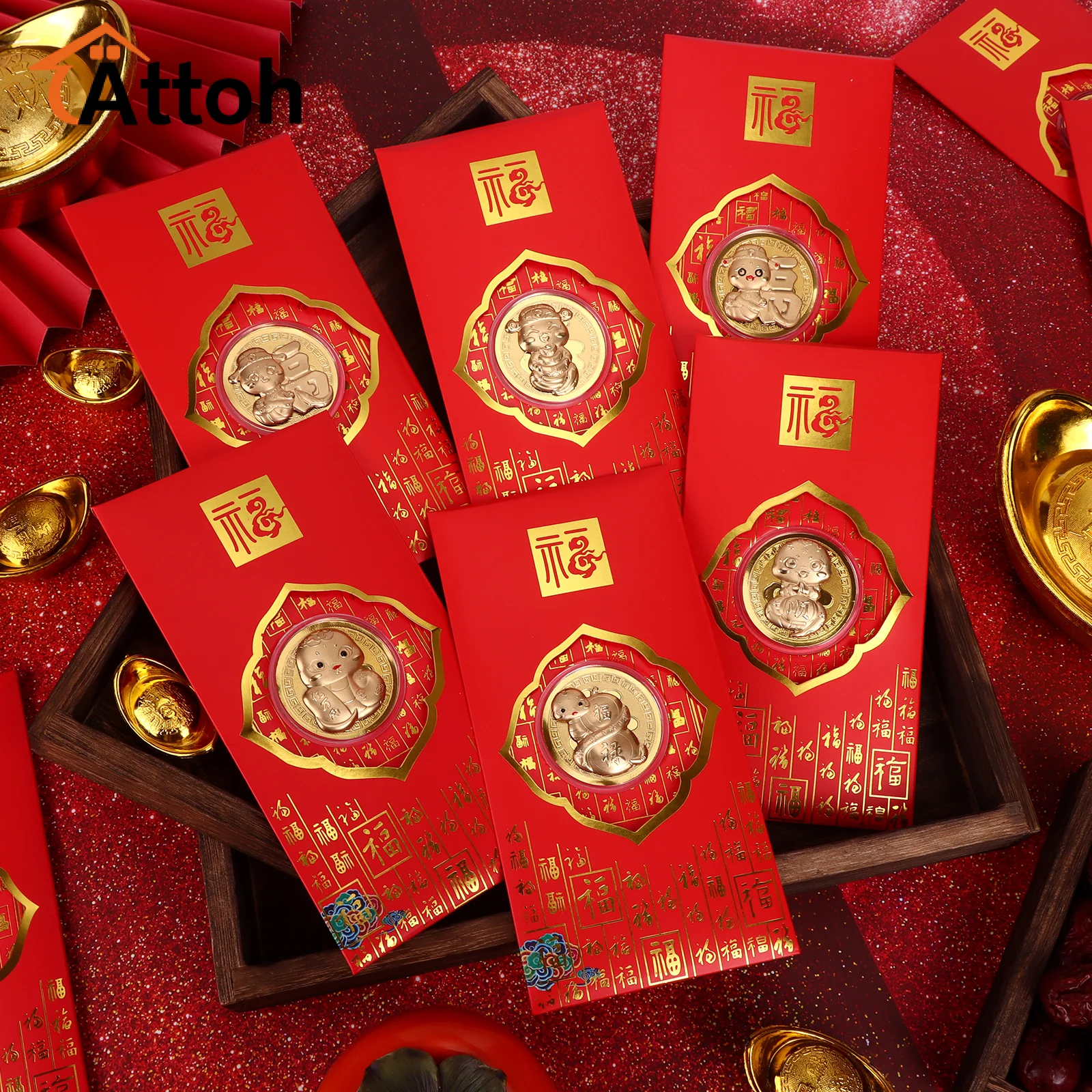 20 Pack Coins Red Money Envelopes Set 2025 Souvenir Commemorative Coins Chinese Gold Snake Year Chinese Hong Bao Festival Gift