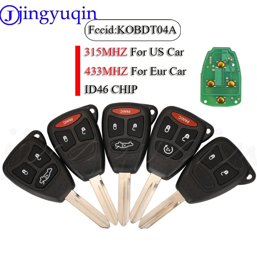 

jingyuqin Remote Key KOBDT04A 315/433Mhz ID46 For Dodge Chrysler Jeep Dakota Durango Charger 300 Aspen Grand Cherokee