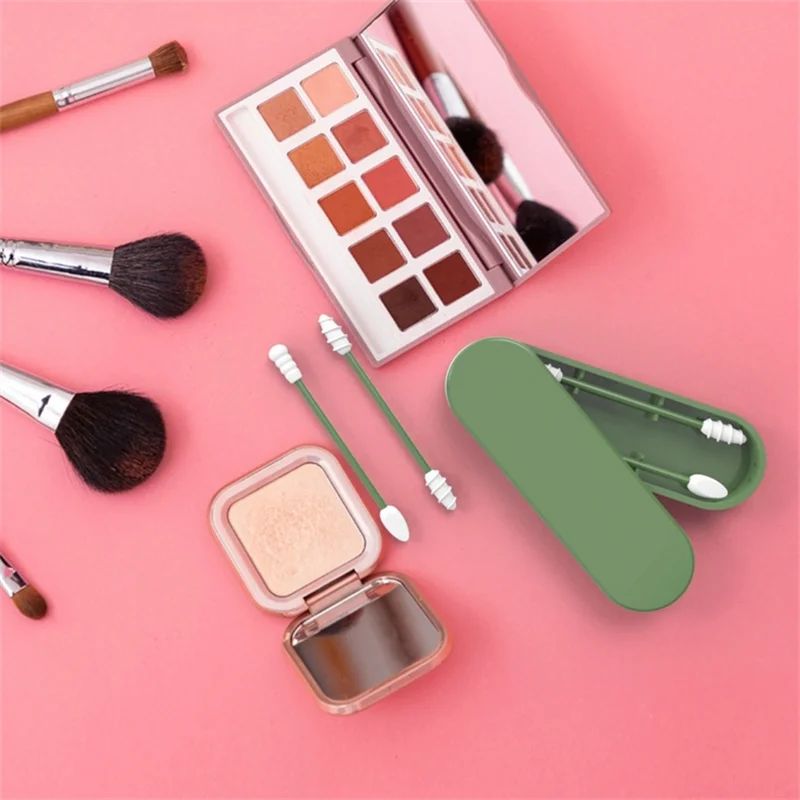 2 قطعة مسحات الأذن سيليكون قابلة لإعادة الاستخدام مع حافظة تنظيف الأذن براعم السيليكون مسحات العصي مزدوجة الرأس أعواد قطنية لتنظيف ماكياج