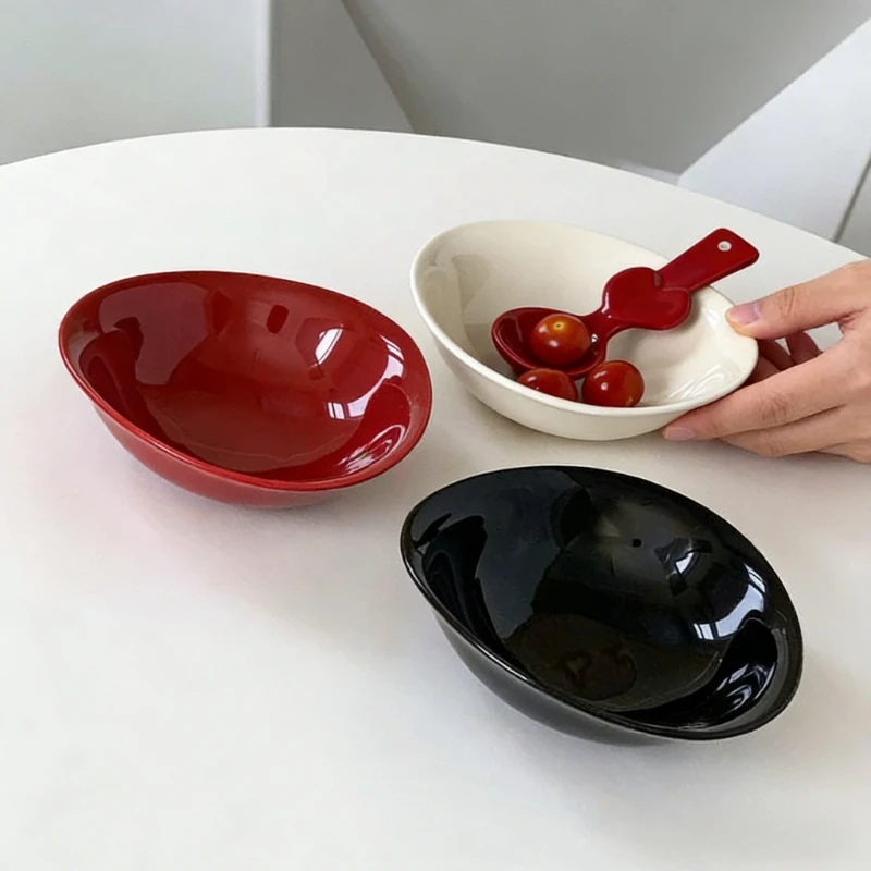 New Minimalist Red Glaze Ceramic Bowls for Home Use Salad Yogurt Oatmeal Rice Noodle Soup Instant Noodle Bowl Kitchen Tableware