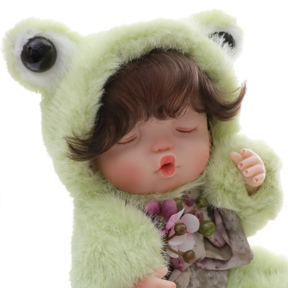 

Cloveray Realistic 10-inch Vinyl Reborn Doll Silicone 24 cm Frog Hat Plush Set Handmade Toys Children's Gifts Christmas Gifts