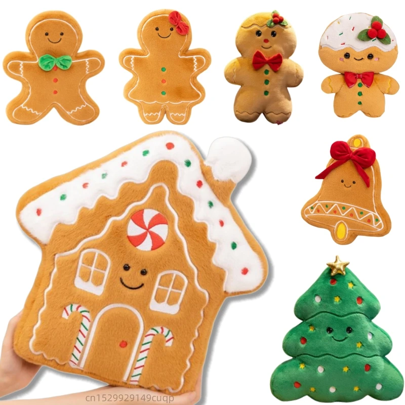 

Cartoon Fun 2025 Christmas Gingerbread Plush Doll Pillow Bell Christmas Tree Snowman House Plush Toy Home Decor Gift For Kids