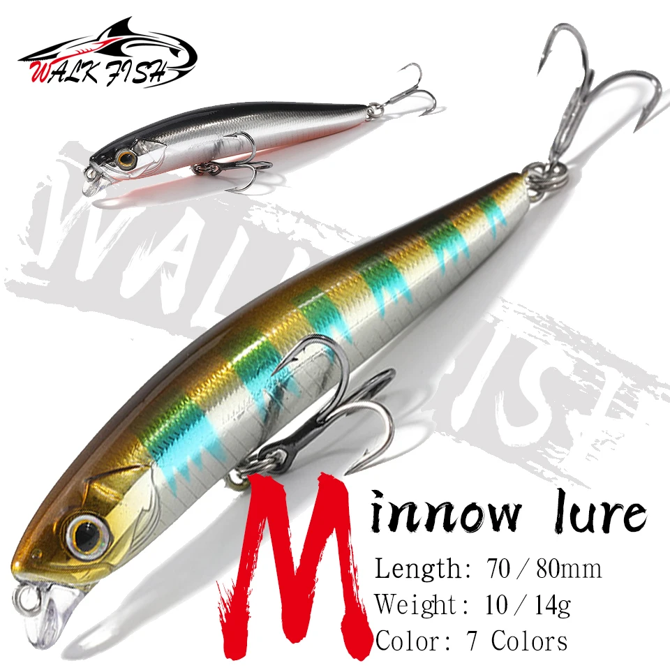 WALK FISH 10g/14g 70mm/80mm Sinking Minnow Fishing Lures Wobblers 3D Fisheyes Short Lip Megabass Bait Hard Bait Pike Bass