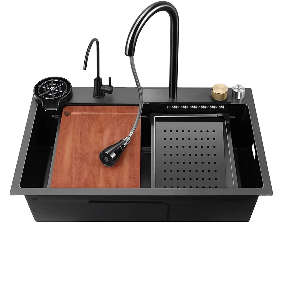 

Kitchen Sink 304 Basin Rectangular Installation Stainless Steel Handmade Smart Waterfall Multifunctional Kitchen Sink