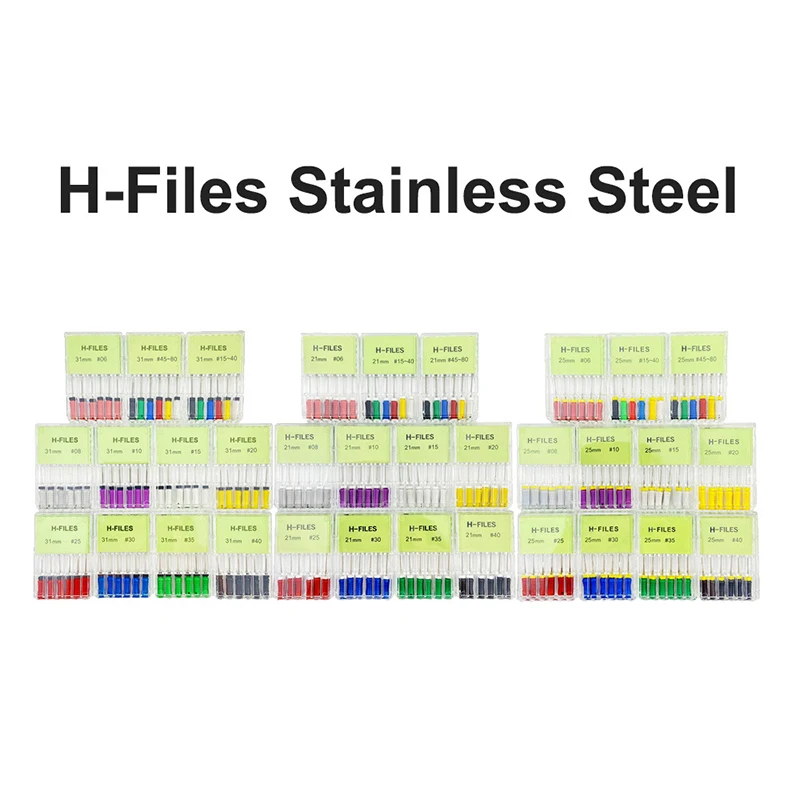 

6PCS/Pack Dental Endo H Files for Endodontic Stainless Steel Dental Root Canal Files 21mm 25mm 31mm Dentist Instruments