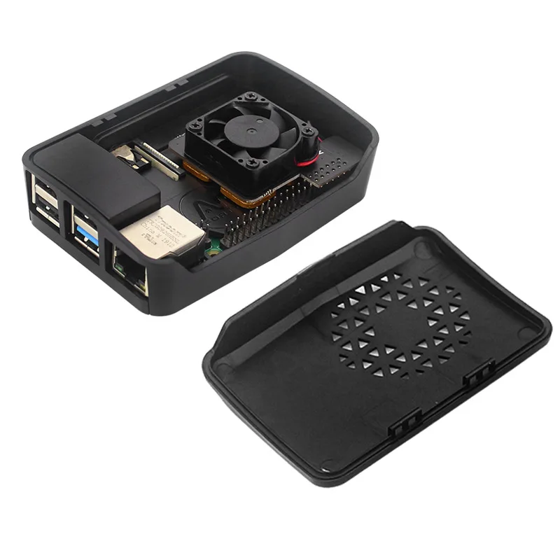 Raspberry Pi 4B ABS shell and speed adjustable cooling fan pure copper radiator combination buckle design cooling shell