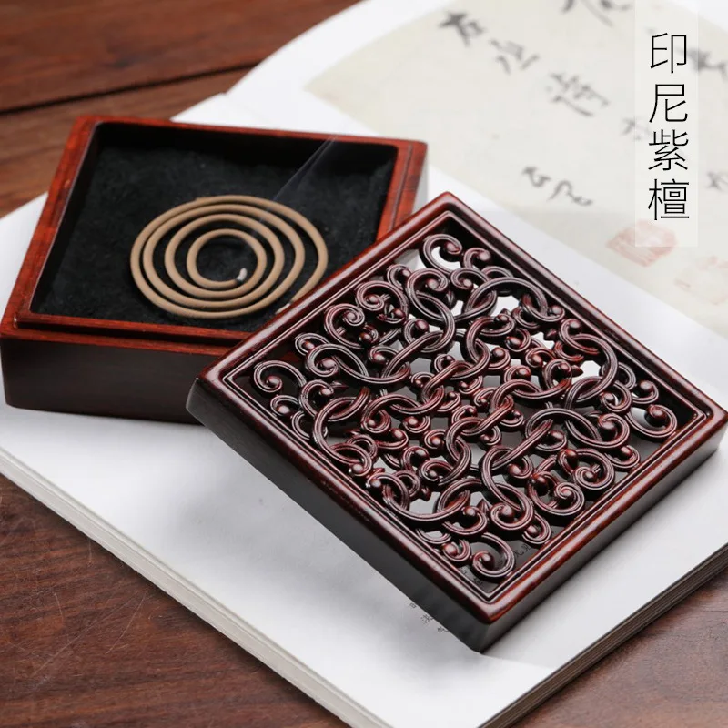 Indonesia Rosewood Four-Corner Hollow Square Incense Box Twine Specification 9*9*2.9 Study Decoration Craft