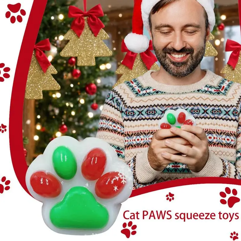 Christmas Cat Paw Fidget Toy Soft Cat Paw Pinch Toy Christmas Soft Stress Relief Relax Toys Squeeze Toy Decompressing And