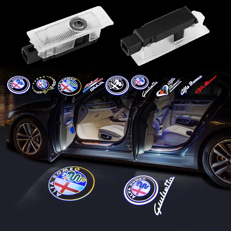 2Pcs New Fashion LED Car Door Welcome Light Logo Projector for Alfa Romeo Giulia Giulietta Mito Stelvio Brera 147 156 159 166 GT
