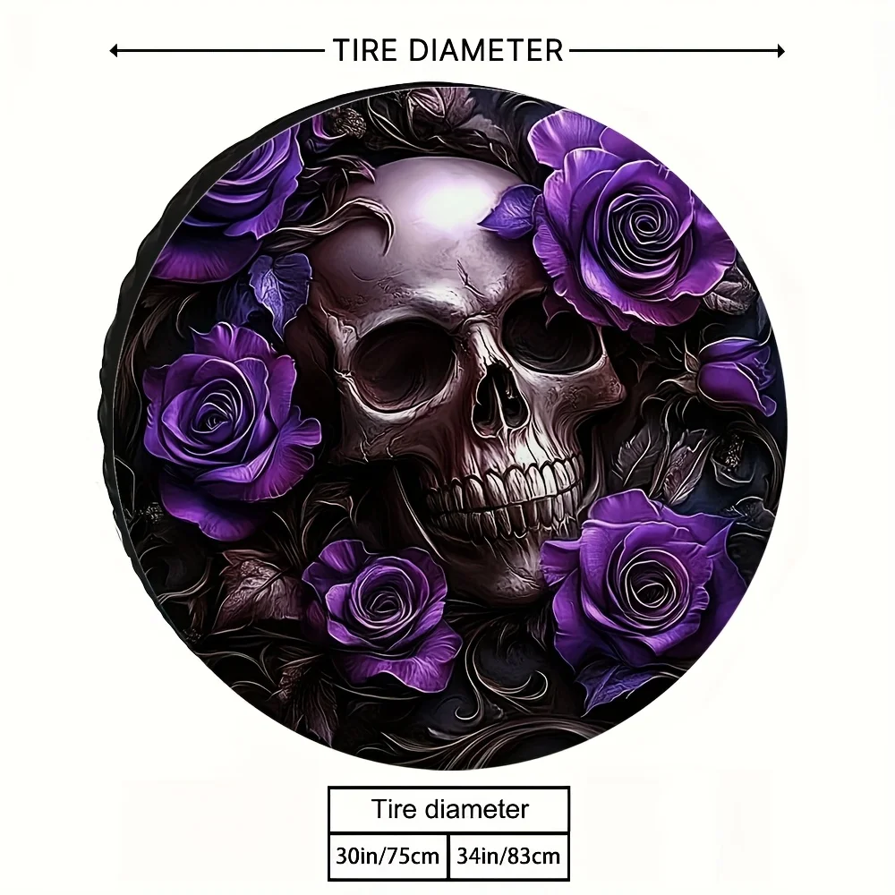 Housse de pneu de secours en Polyester lavable en Machine, conception gothique de crâne et de Rose, adaptée universelle pour la Protection des pneus d'intérieur, 1 pièce