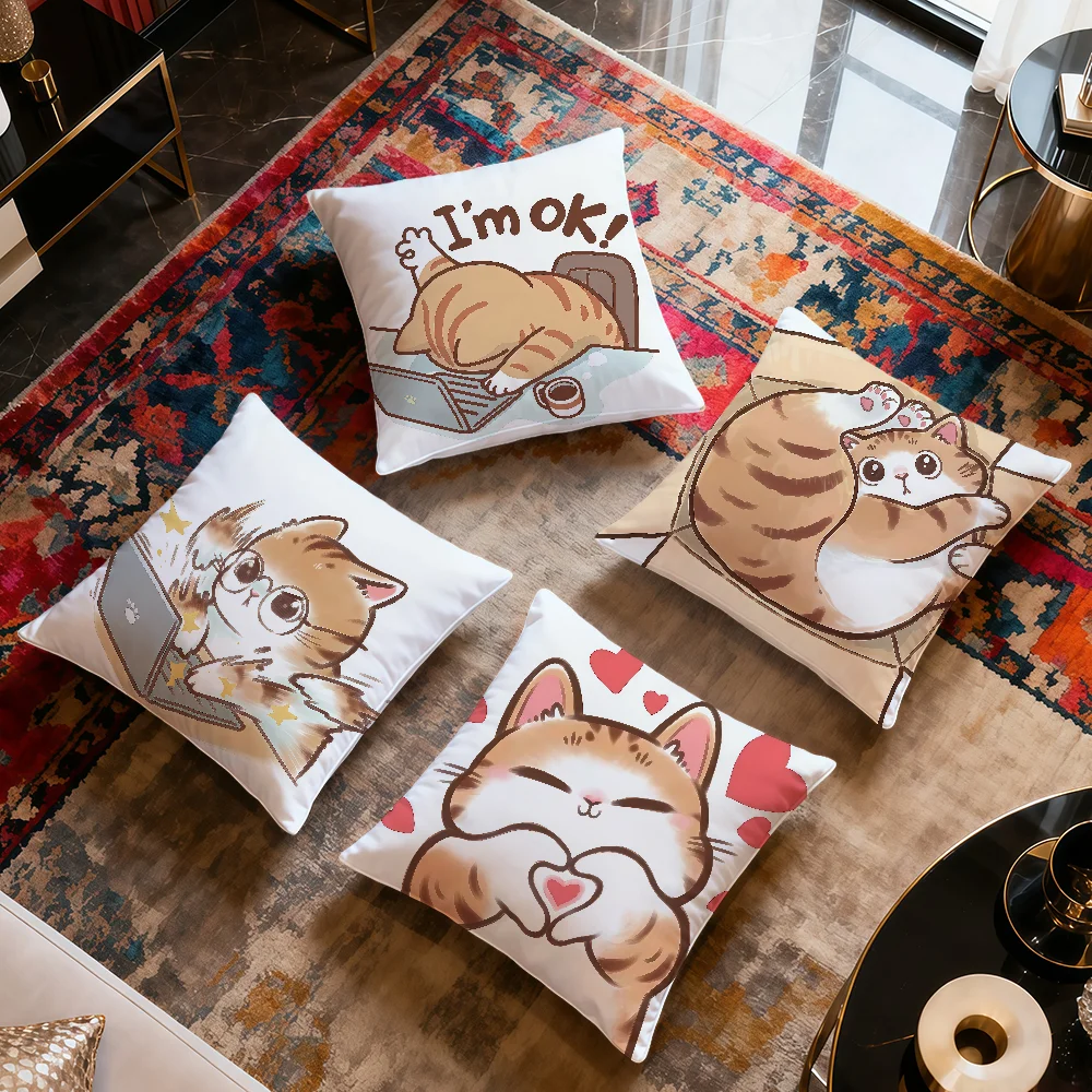 Funny cute work kitten Art Cat meme soft pillow cover for Sofa Home Living Room Decor Protective Covers hogar pillowcase