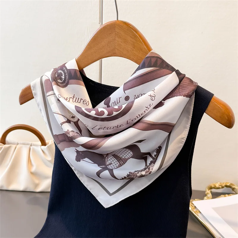 

Элитный модный шелковый атласный хиджаб-шарф для женщин, с принтом, платок для волос, женская квадратная шаль, накидка на шею, пашмина, пончо