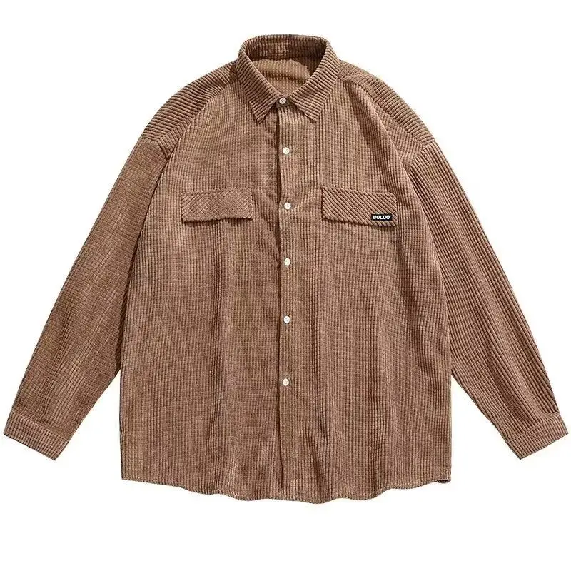 

Men's Corduroy irt Casual Long Sve Oversized Spring Autumn Workwear Jaet Large Size Outerwear Polyester Fiber