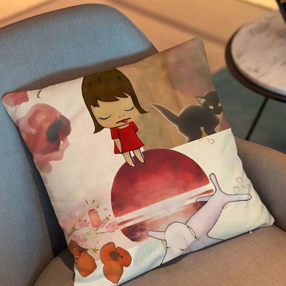 Art Popular Yoshitomo Nara Pillow Case Sofa Living Room Bedroom Headboard Backrest Cushion Square Cushion Nap Time