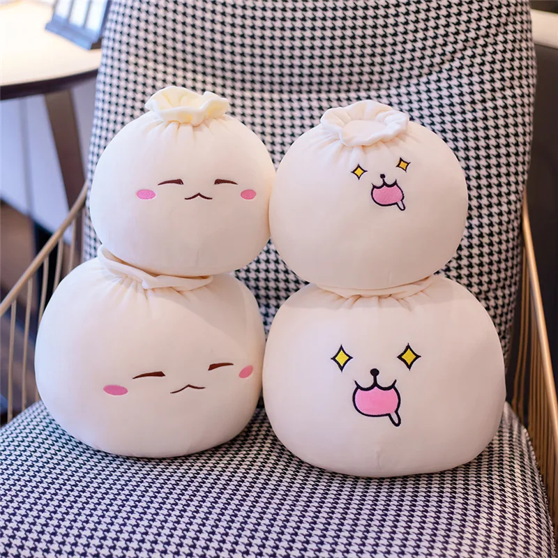 Cute Plush Steamed Stuffed Bun Cartoon Lifelike Emotional Bao Zi Plush Chinese Food Pillow Cushion Kids Toys