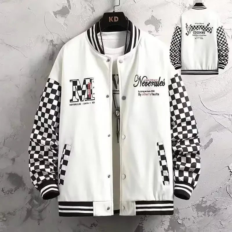 

Loose fitting men's autumn youth fashion baseball collar single breasted trendy print outerwear jacket