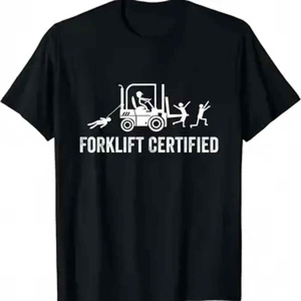 Men’s Fitted Crew Neck Cotton T-Shirt - Menswear Short-Sleeve Lightweight Graphic Print Top, Forklift Certified Operator & Chicken Print Casual Sports Tee