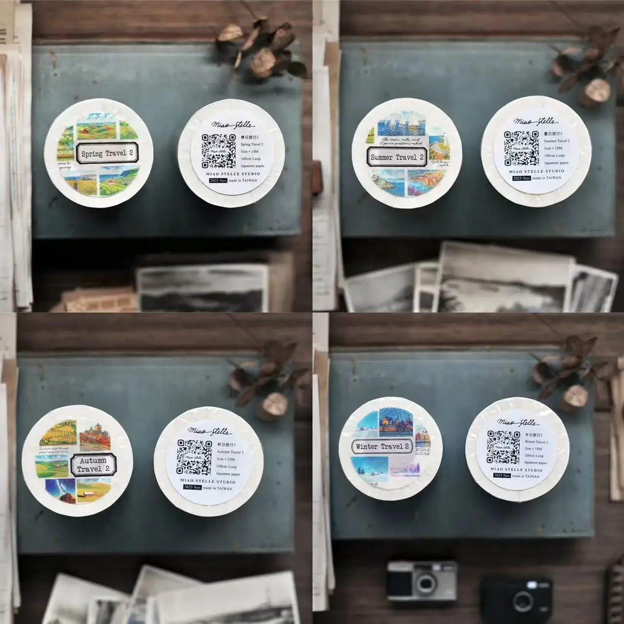 

Miaostelle Studio Vintage Spring Summer Autumn Winter Travel 2 Washi Tape DIY Card Making Scrapbooking Decorative Sticker