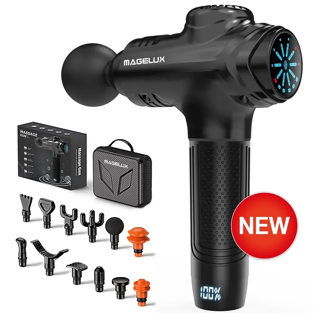 

Dropshipping Pro Massage Gun Massager 30 Speed 12 Heads with LCD Screen Deep Tissue Percussion Fascia Muscle Massage Gun