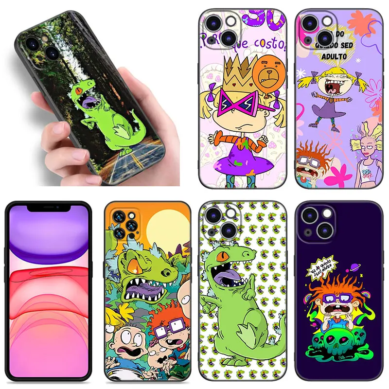 Anime Rugrat Cute Black Silicone Phone Case For Apple iPhone 12 13 Mini 11 14 15 16 Pro Max 7 8 Plus