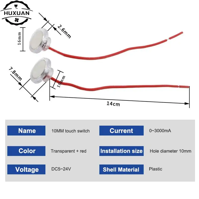 10mm Touch Switch DC 5V LED Strip Switch Button ON OFF Dimmer Touch Sensor Stepless Dimming Electric Switches For House