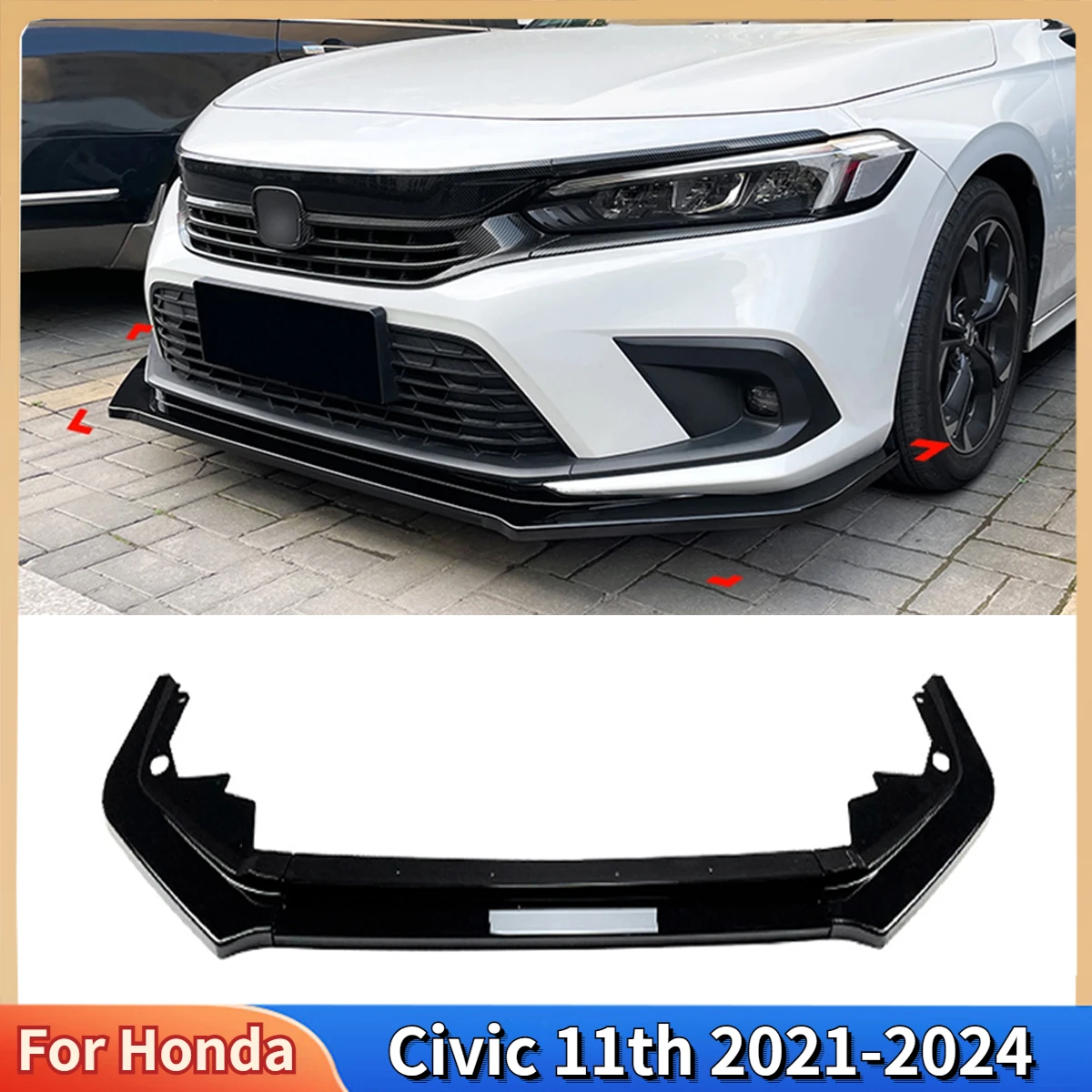

Для Honda Civic 11th все модели 2021-2024 4-дверный передний бампер спойлер нижний Сплиттер Комплект кузова тюнинг панель диффузор тюнинг