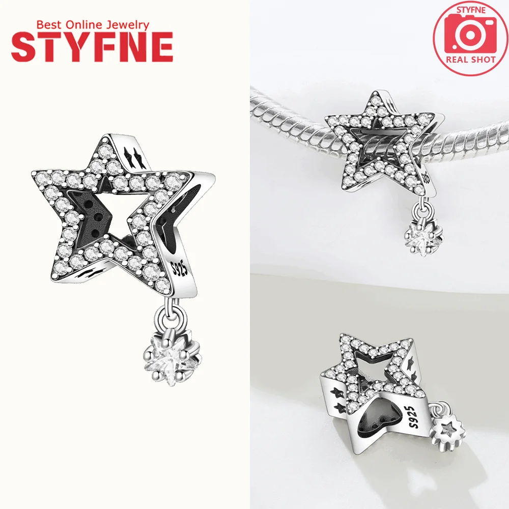 Silver-Plated Star Snowflake Dangle Charms Beads for Bracelets